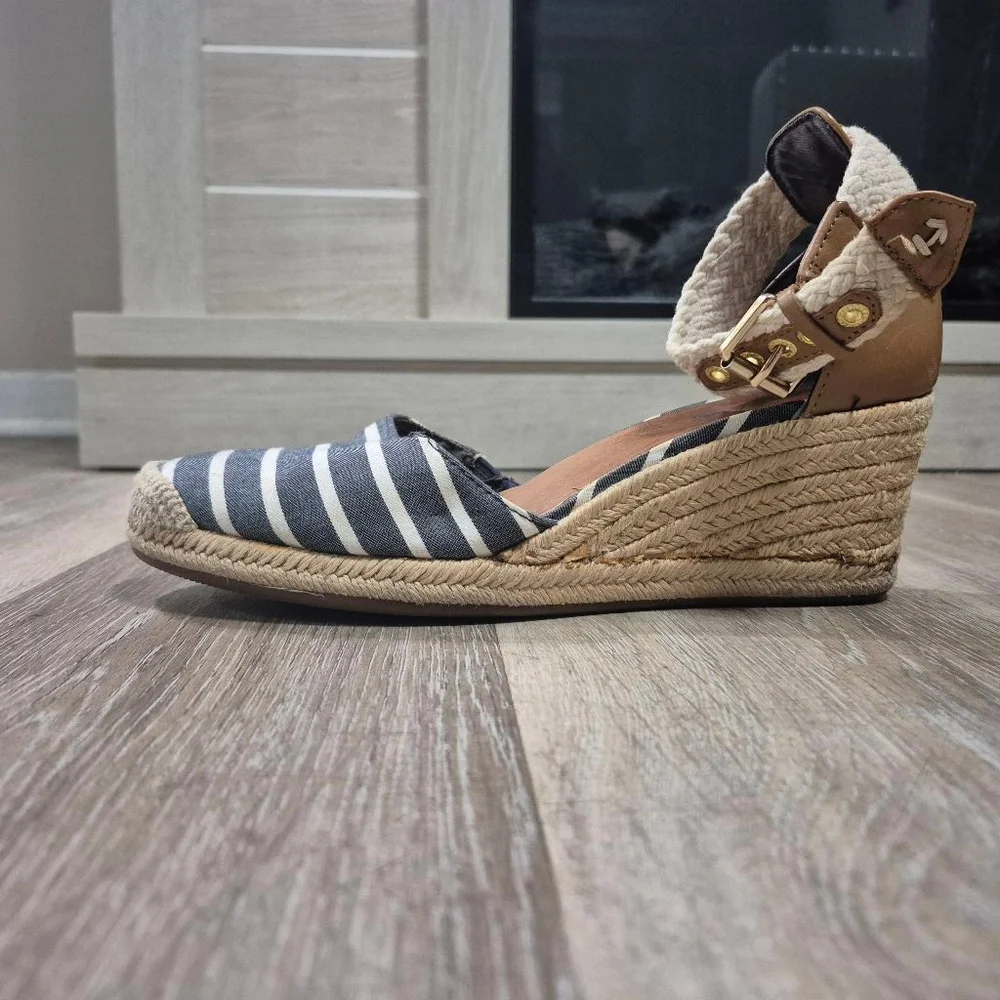 Women's Sperry Espadrille Wedge Sandals Blue/White‎ Striped Sz 8